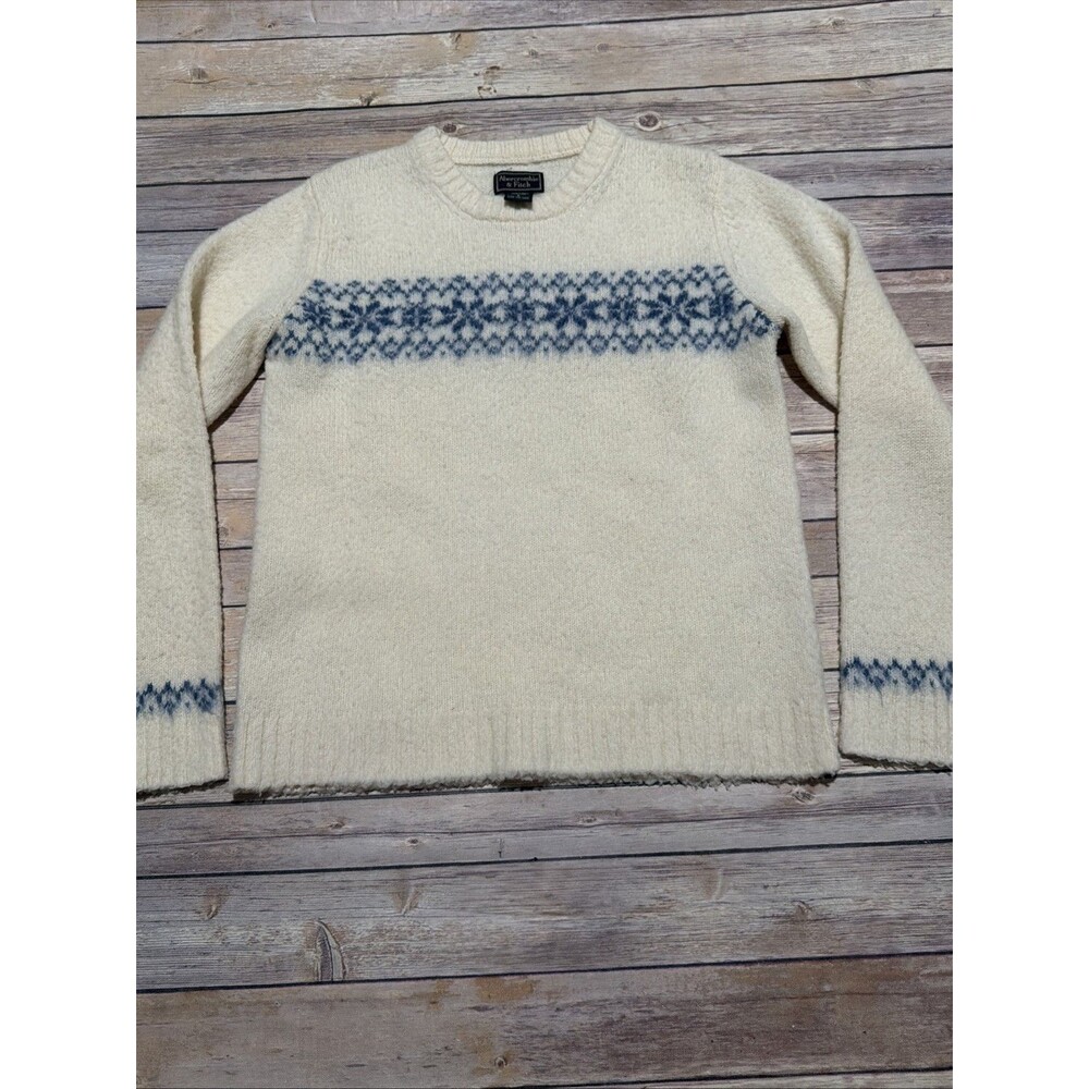 Vintage Abercrombie & Fitch Women’s Sweater Beige Crew 100% Wool Small Snowflake
